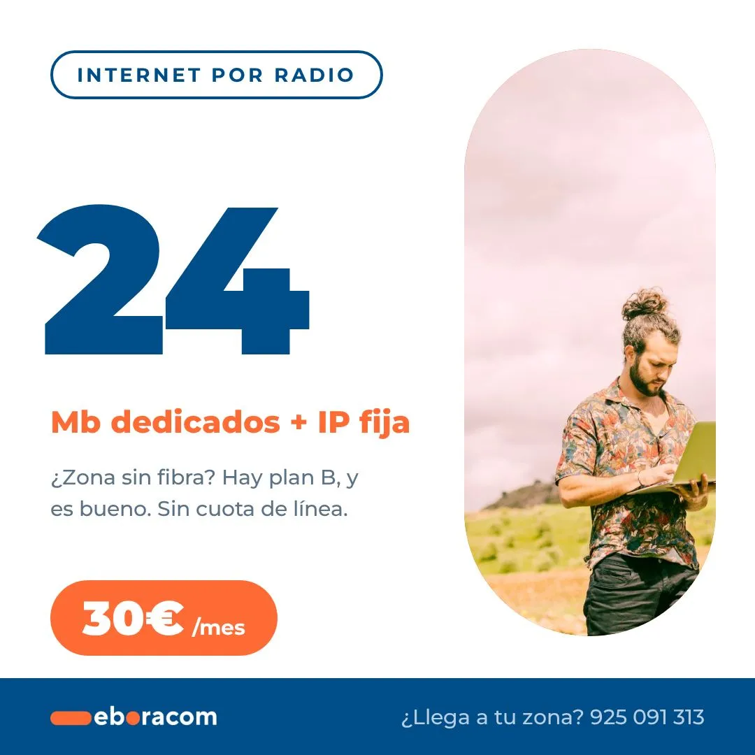 Internet por radio con 24 Mb dedicados e IP fija por 30 euros al mes en zonas rurales de Talavera