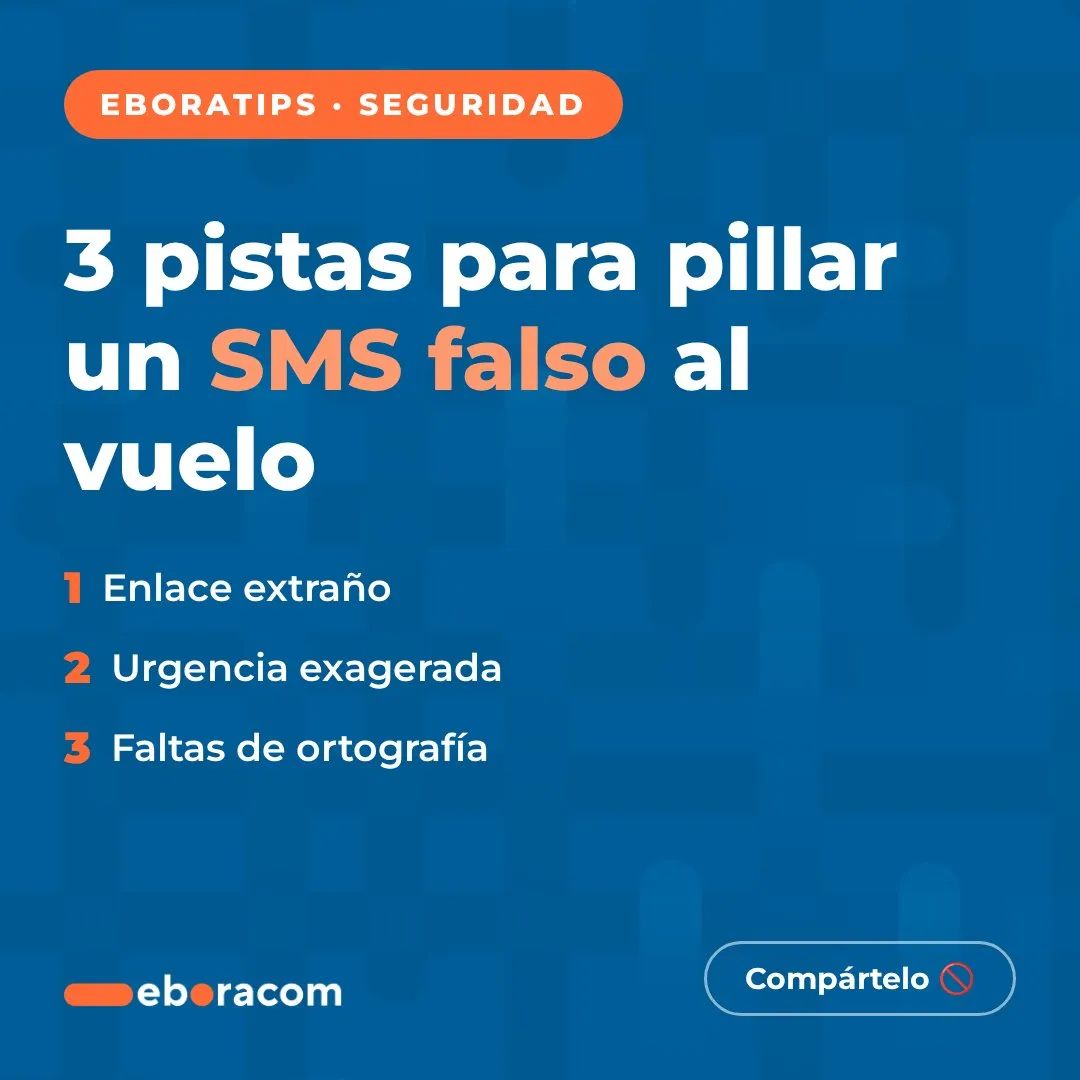 infografía de Eboracom sobre phishing bancario con tres pistas para detectar un SMS falso del banco